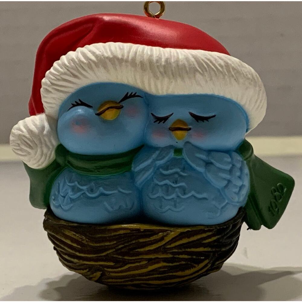 1982 VTG Avon Nestled Together First Home Together Blue Bird Christmas Ornament